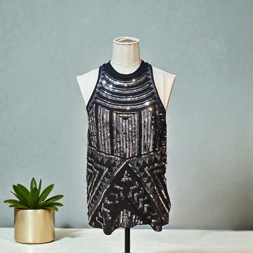 Express Black Sequin Halter Tank Top